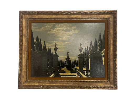 Charles Rain Oil on Panel "Italian Garden" 1960