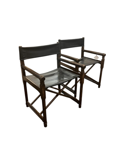 Pair of McGuire Oak Folding Campaign Chairs