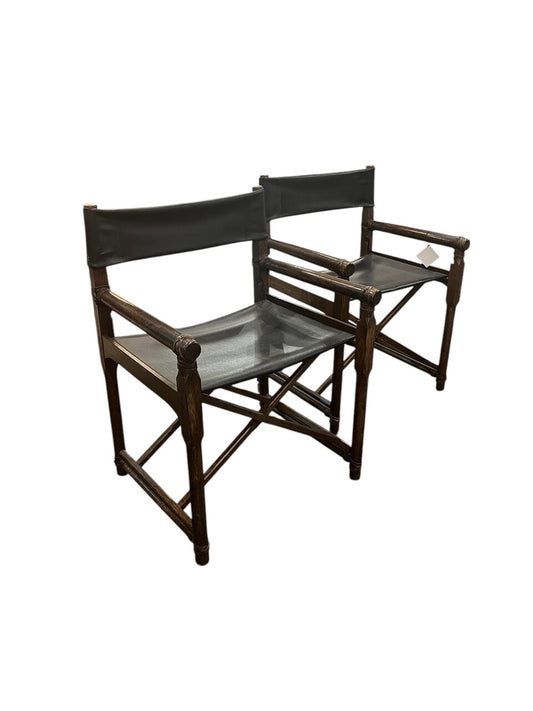 Pair of McGuire Oak Folding Campaign Chairs