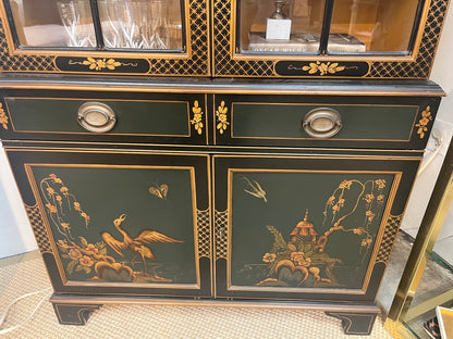 Vintage Lacquered Chinoiserie China Cabinet