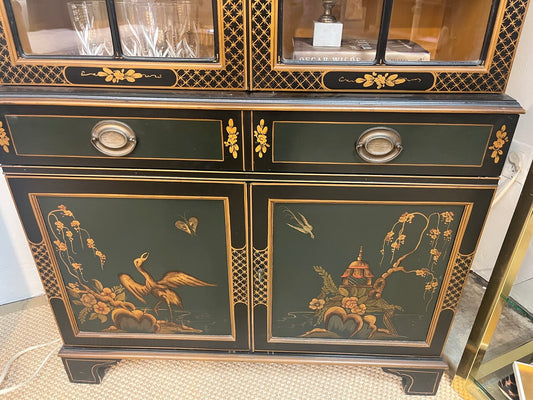 Vintage Lacquered Chinoiserie China Cabinet