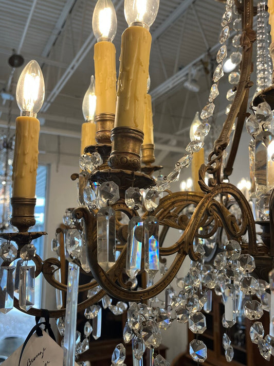 19th Century French Bronze Crystal Chandelier