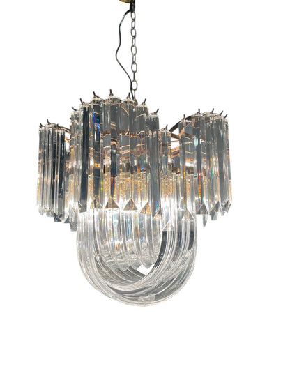 Mid Century Lucite and Brass 13 light Ribbon Chandelier