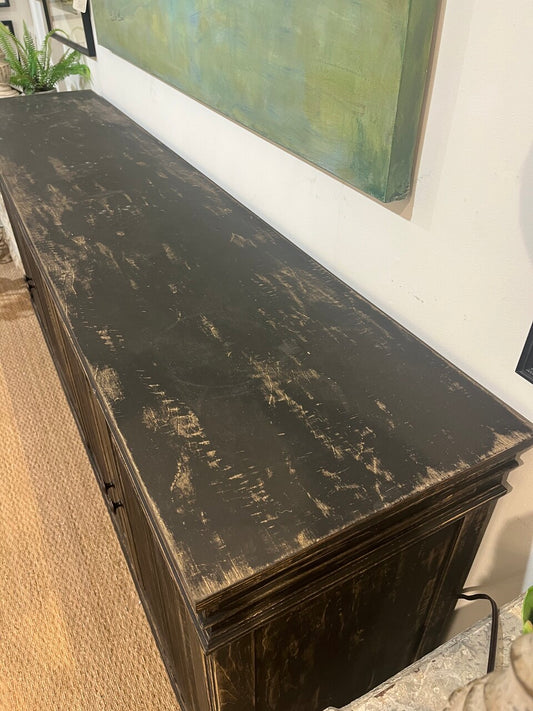 Custom Made 4 Door Buffet with Distressed Black Finish