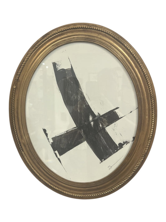 Original Abstract Painting in Antique Oval Gilt Frame