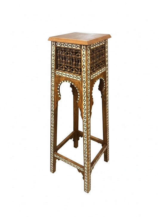 Moroccan Pedestal with Bone and Pearl Inlay