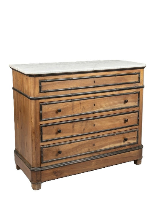 19th Century Faux Bamboo Chest with Marble Top