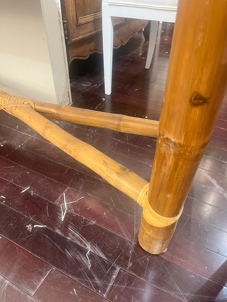 Mid Century Bamboo and Travertine Console Table