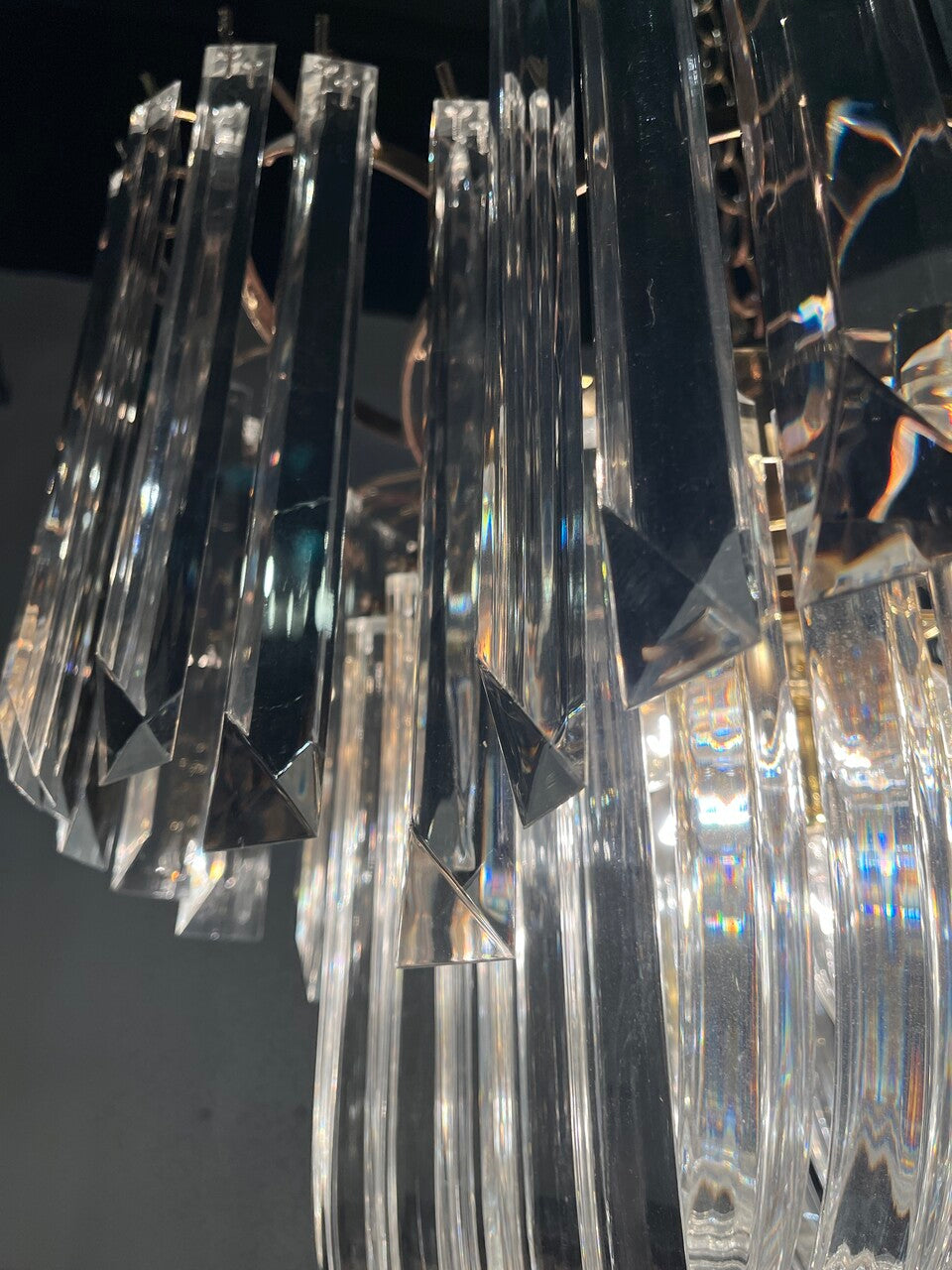 Mid Century Lucite and Brass 13 light Ribbon Chandelier