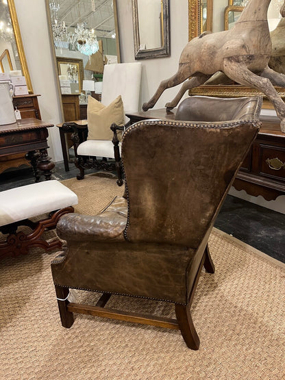 Vintage English Leather Chesterfield Wing Chair