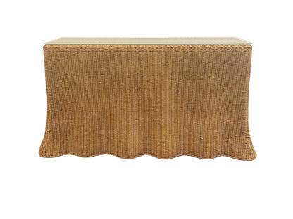 1970's Wicker Rattan Skirted Console Table