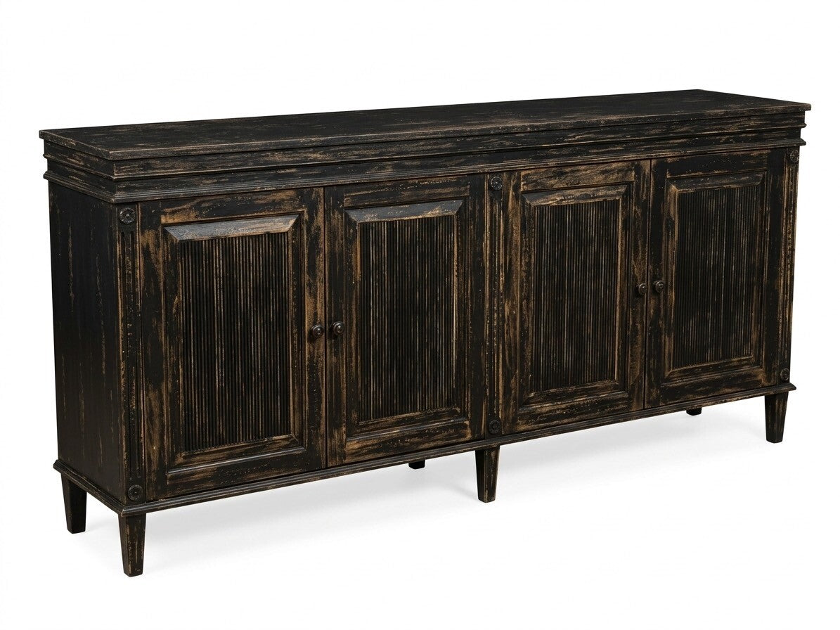 Custom Made 4 Door Buffet with Distressed Black Finish