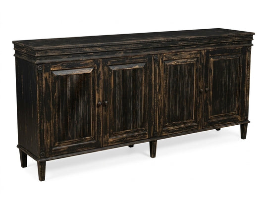 Custom Made 4 Door Buffet with Distressed Black Finish
