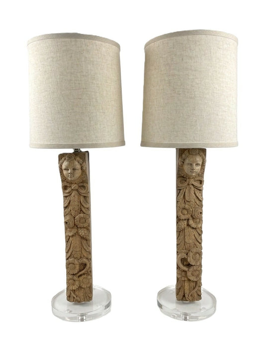 19th Century French Pair of Caryatid Fragment Table Lamps