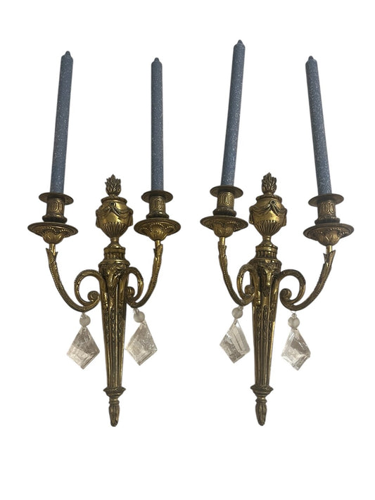 Pair 19th Century Gilt Bronze Neoclassical Sconces