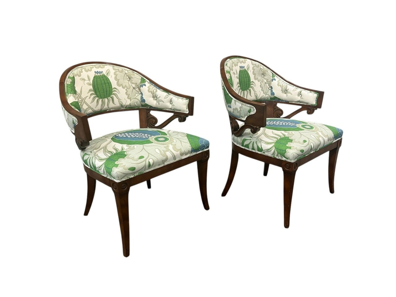 Pair of Gustavian Style Armchairs Newly Upholstered in Christopher Farr Fabric