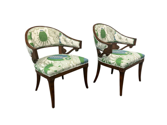 Pair of Gustavian Style Armchairs Newly Upholstered in Christopher Farr Fabric