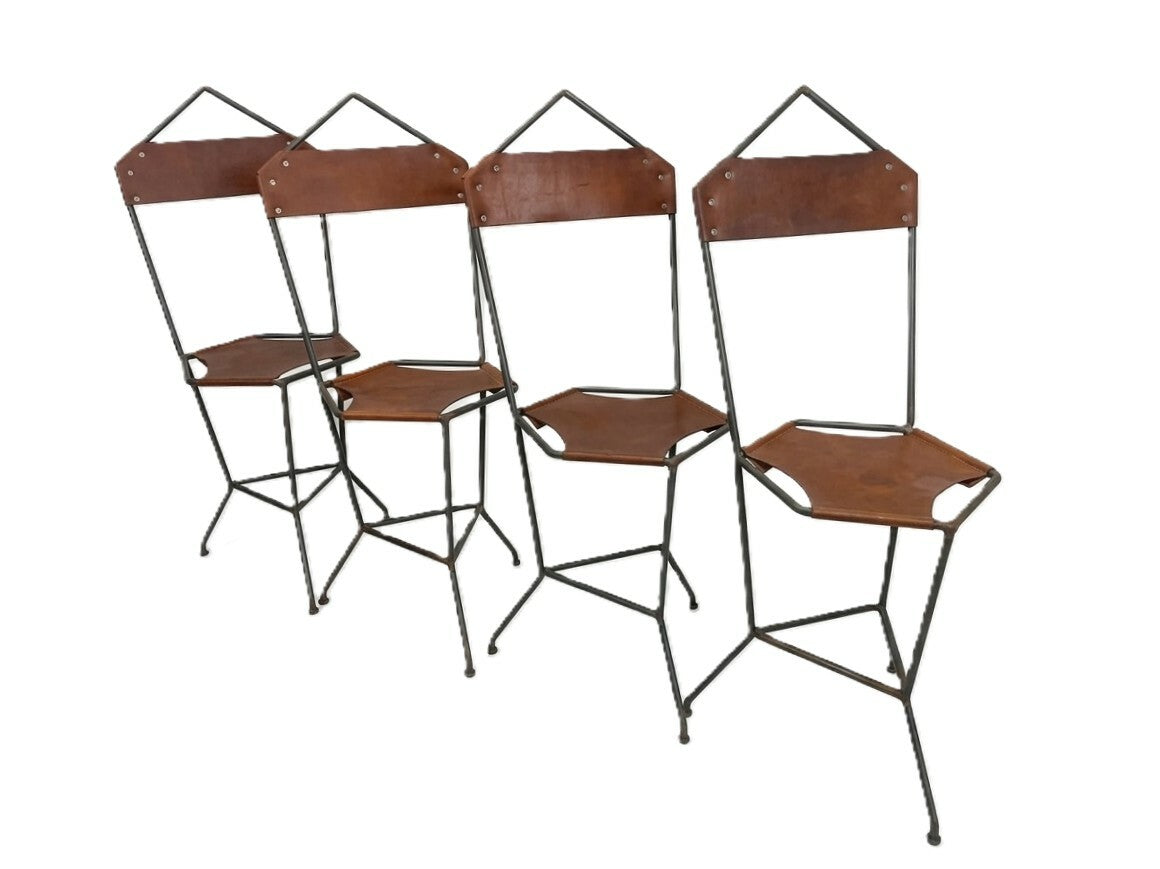 Set of 4 Wrought Iron and Leather Side Chairs (2 sets available)