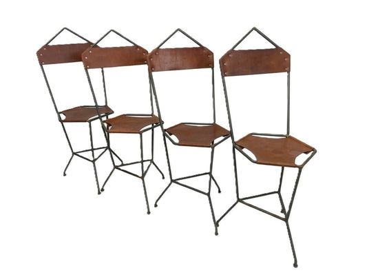 Set of 4 Wrought Iron and Leather Side Chairs (2 sets available)