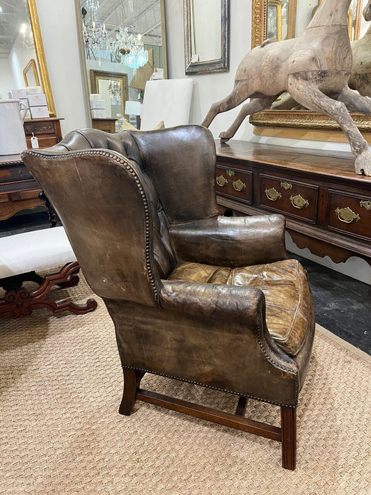 Vintage English Leather Chesterfield Wing Chair