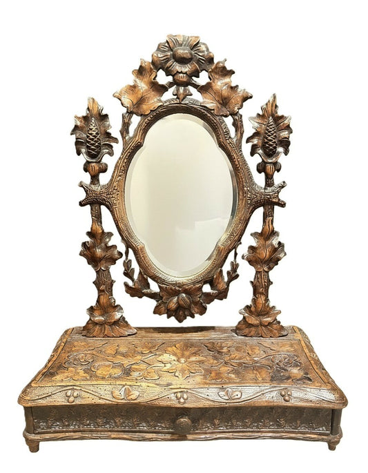 19th C Black Forest Dressing Table w/ Drawer and Mirror