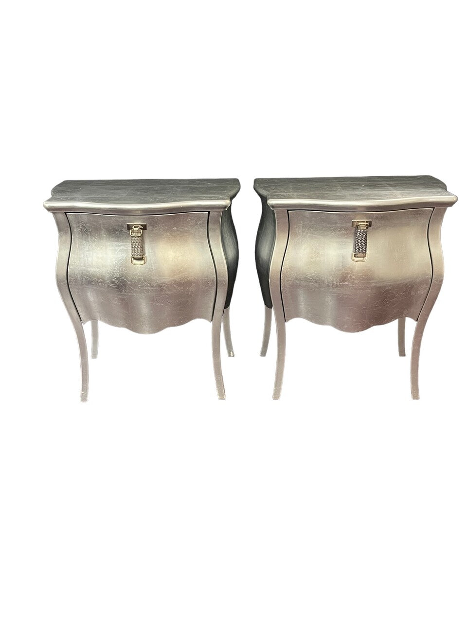 Pair Of Fendi Canova Silver Leaf Nightstands