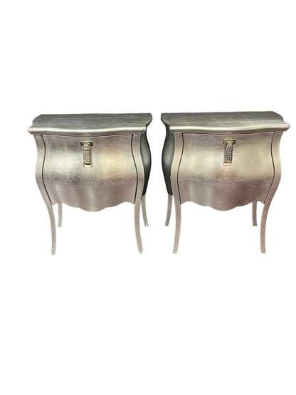 Pair Of Fendi Canova Silver Leaf Nightstands