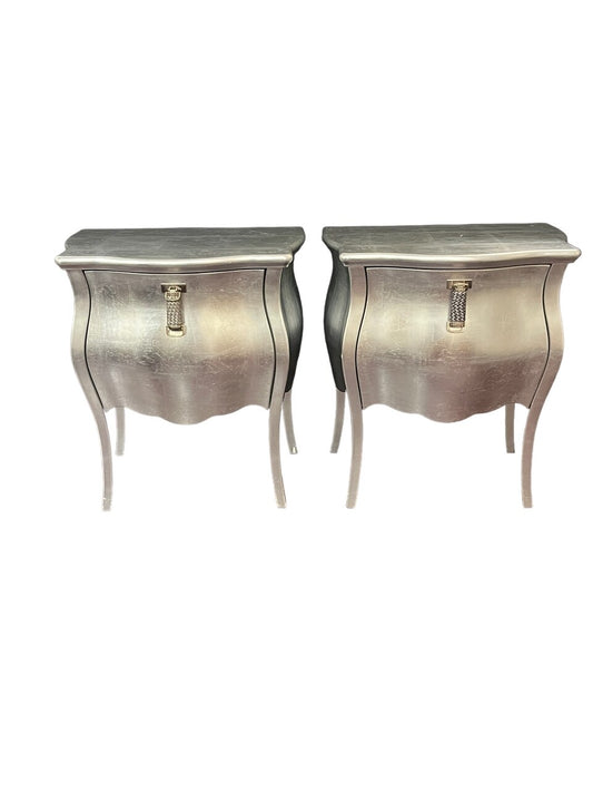 Pair Of Fendi Canova Silver Leaf Nightstands