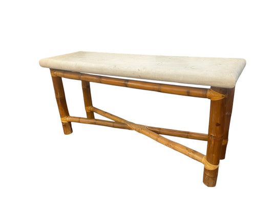 Mid Century Bamboo and Travertine Console Table