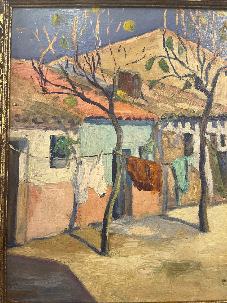 Elsa Desportes Village Scene Oil on Board