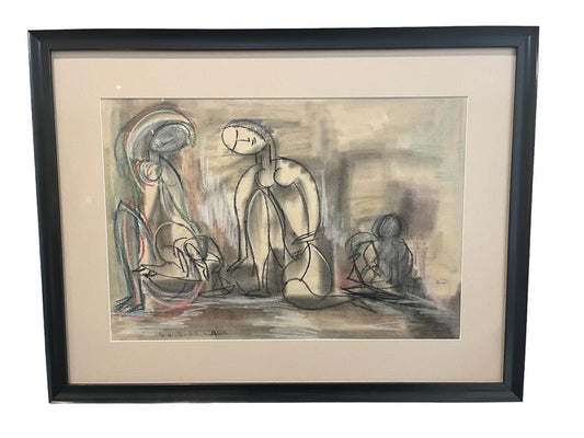 Chalk, Pencil, Crayon Drawing "Two Women" on Paper