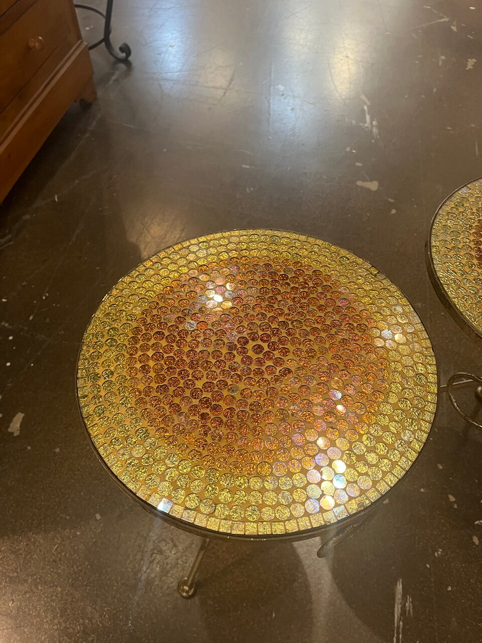 Pair of Italian Gold Folding Mosaic Side Tables