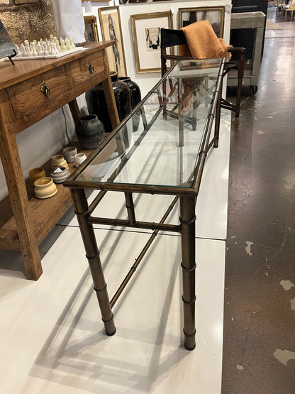 Long Brass Faux Bamboo Console Table
