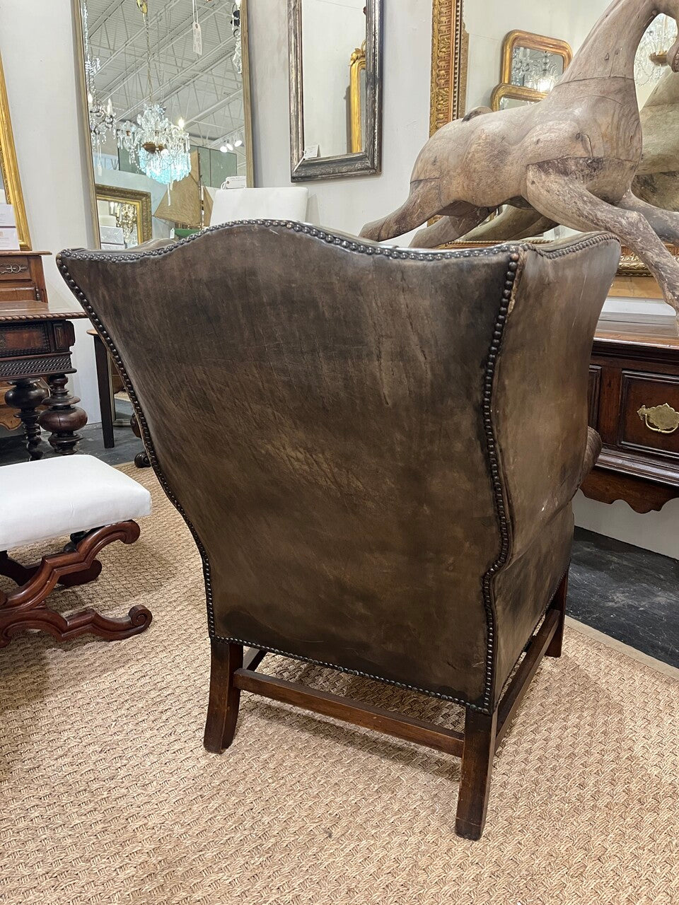 Vintage English Leather Chesterfield Wing Chair
