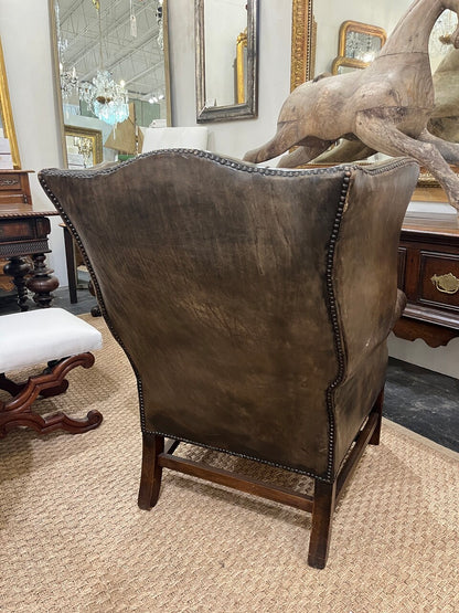 Vintage English Leather Chesterfield Wing Chair