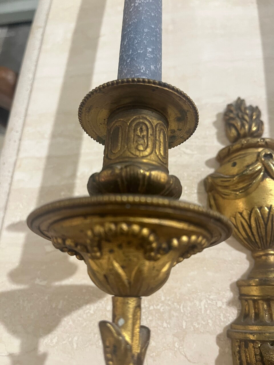 Pair 19th Century Gilt Bronze Neoclassical Sconces