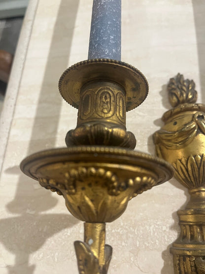 Pair 19th Century Gilt Bronze Neoclassical Sconces