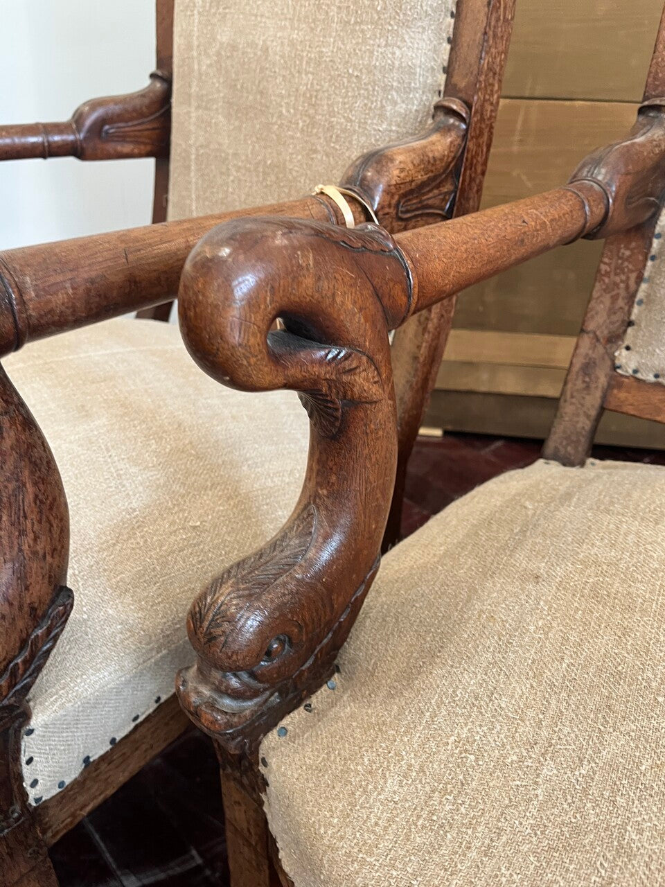 Pair of 19th Century French Empire Dolphin Armchairs