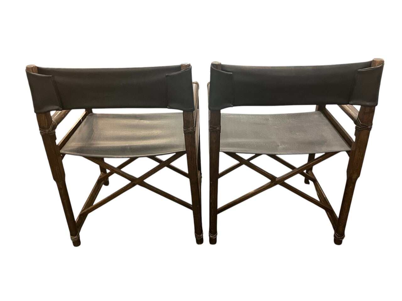 Pair of McGuire Oak Folding Campaign Chairs