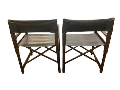 Pair of McGuire Oak Folding Campaign Chairs