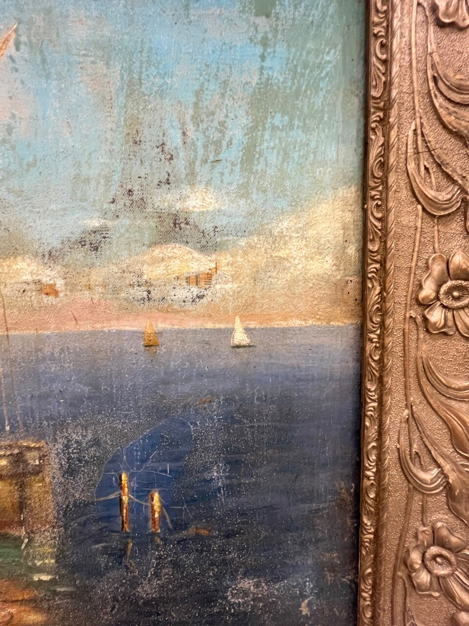 French Oil on Canvas Harbor Scene