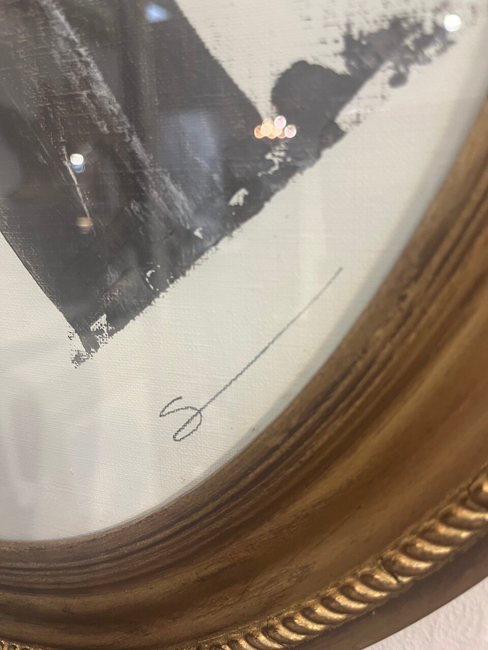 Original Abstract Painting in Antique Oval Gilt Frame