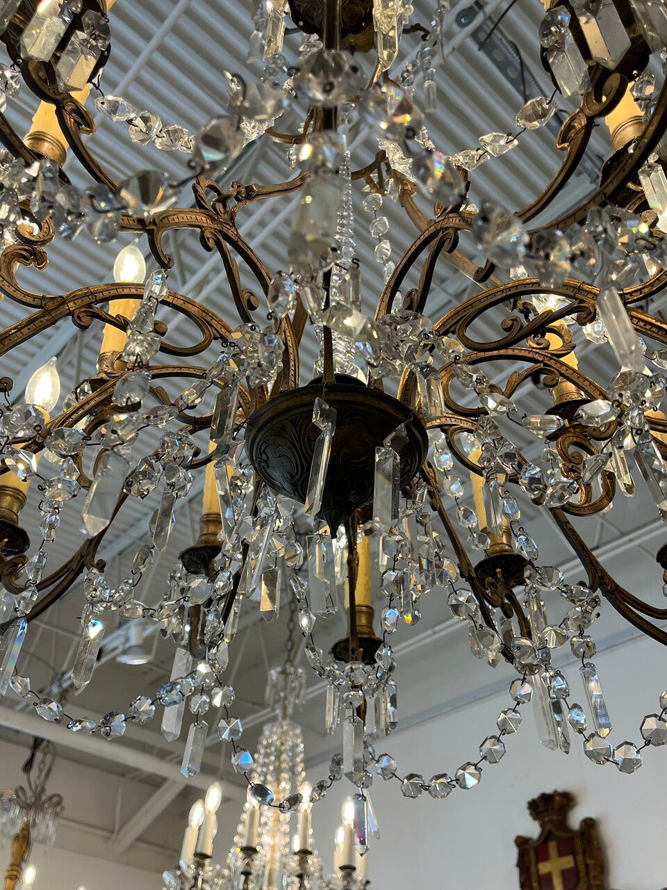 19th Century French Bronze Crystal Chandelier