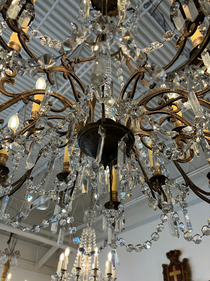 19th Century French Bronze Crystal Chandelier