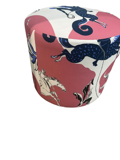 Custom made Ottomans with Walter Lee Culp, Hermes style fabric