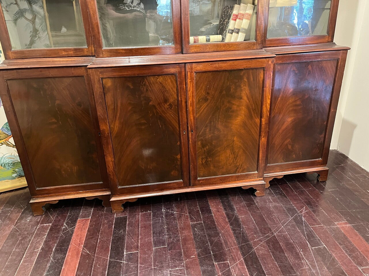 18th Century Mahogany Irish Library Cabinet with Original Glass