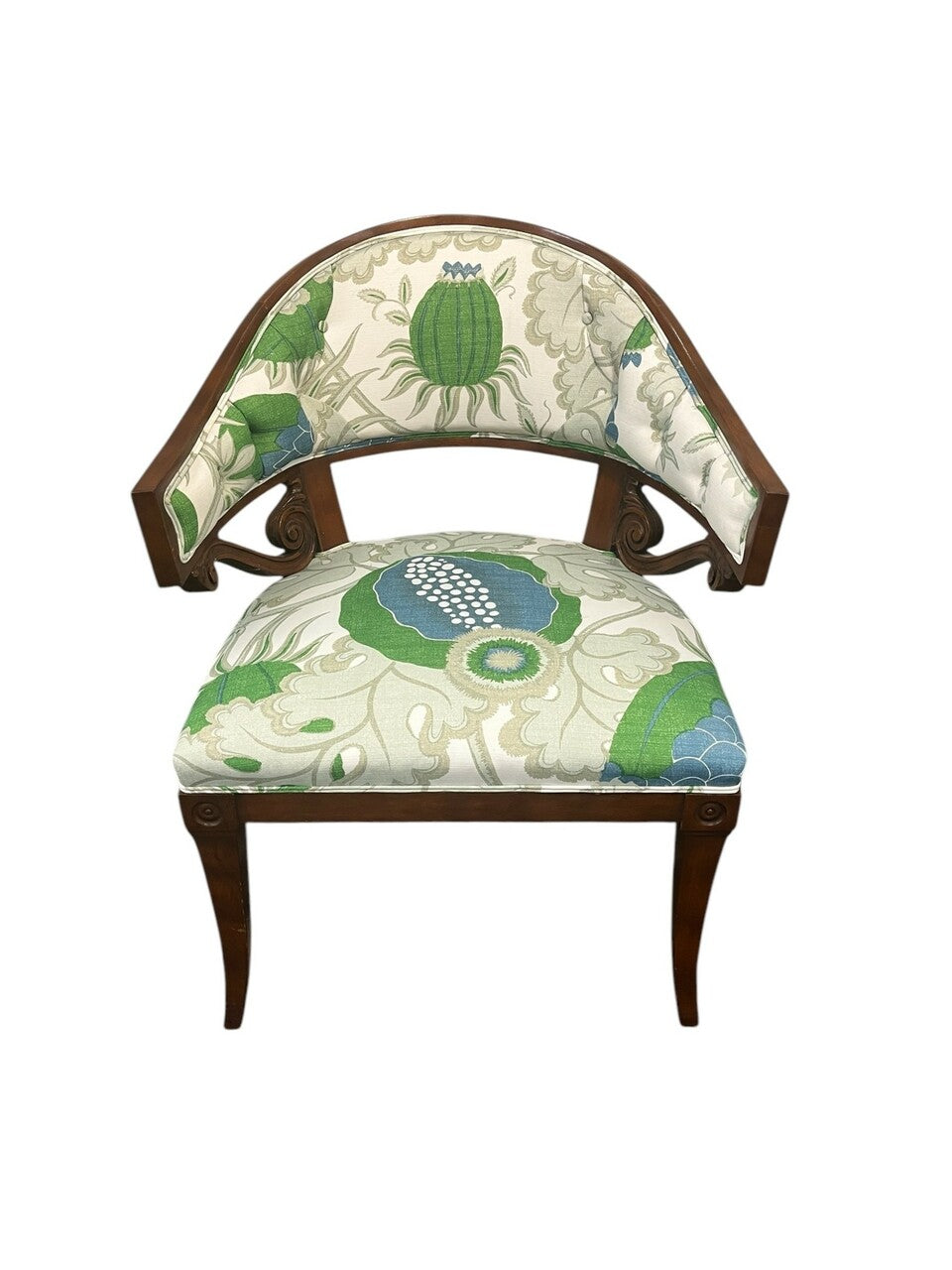 Pair of Gustavian Style Armchairs Newly Upholstered in Christopher Farr Fabric