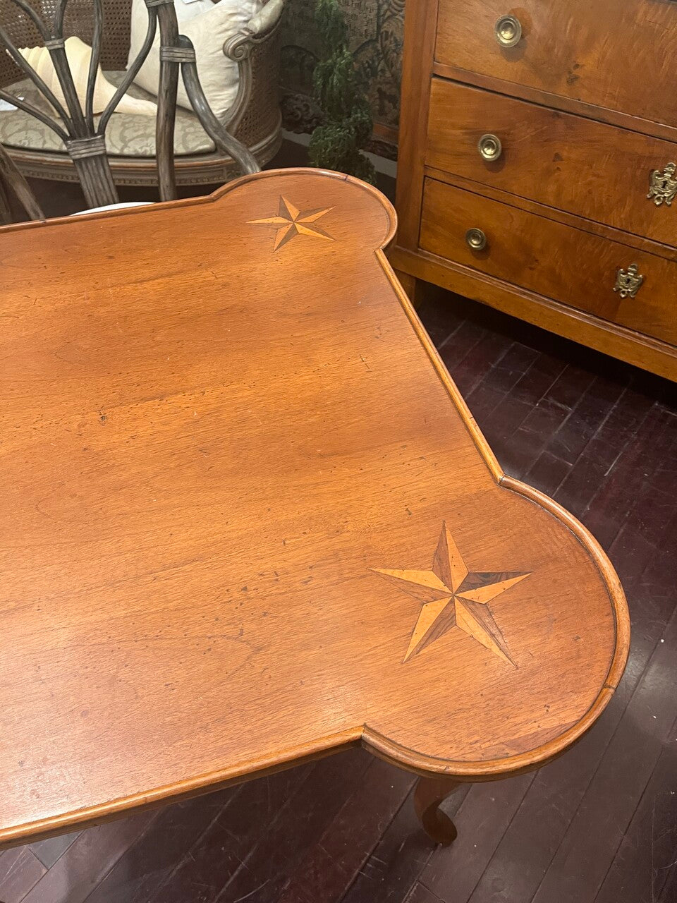 Italian Queen Anne Style Game Table with Star Inlays