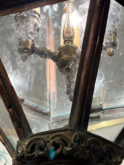 Large 19th Century Copper and Brass French Lantern Chandelier