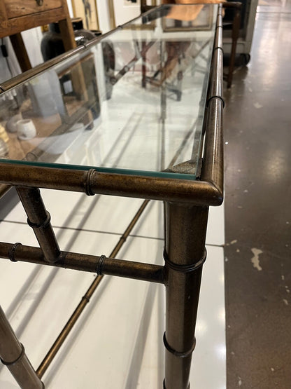 Long Brass Faux Bamboo Console Table